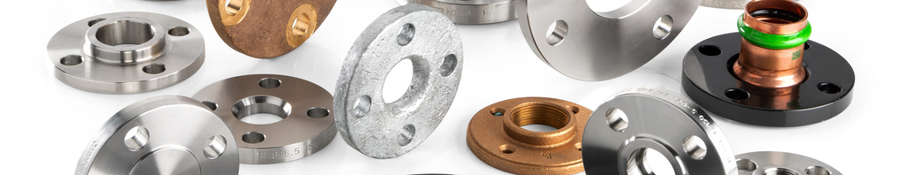Merit's pipe flange offering includes:  stainless steel, copper, brass, ductile iron, chrome plated brass